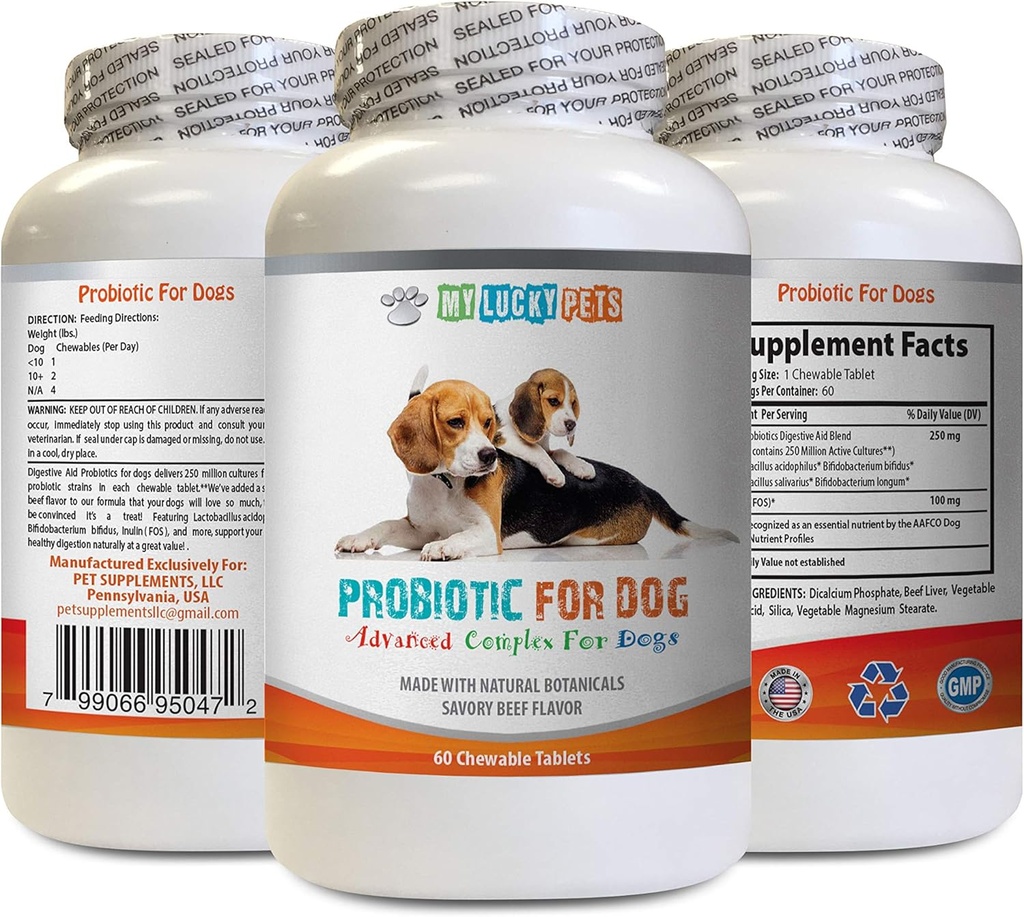 Probiootikumid koertele närimiseks - Koer PROBIOTICS - Bad Breath and Passing Gas Solution - Suuline tervis - fos Formula - 1 pudel (60 ravimit)