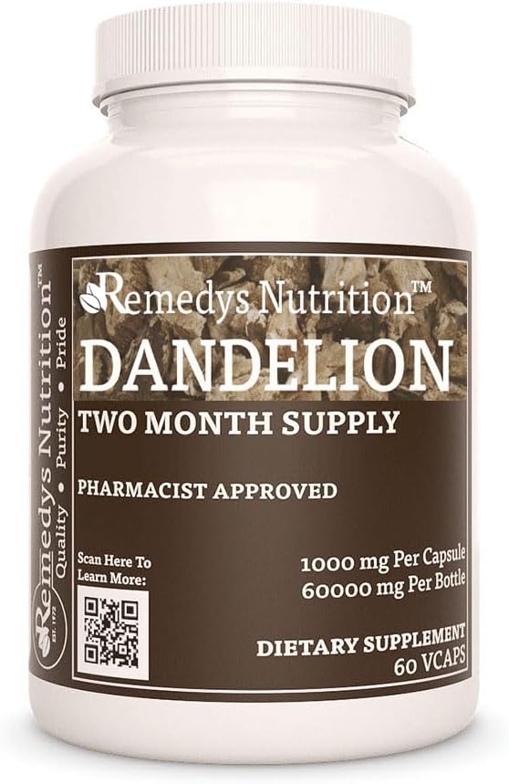 Remedy toitumine Dandelioni juur | 1000 mg, 60 vegankapslit taimsed toidulisandid | Kahe kuu pakkumine