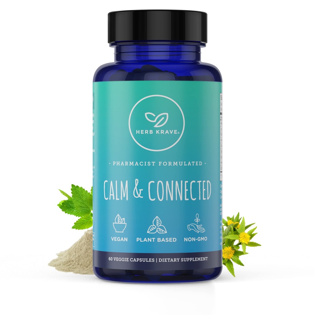 Calm & Connected - Stress Support & Ayurvedic Nootropic loodusliku rahu, fookuse, selguse ja energia jaoks, kortisoolihaldur koos Ginkgo Biloba, Ashwagandha, Rhodiola, Lemon Balm - 60 kapsliga (1)