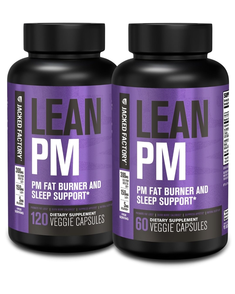 Jacked Factory Lean PM Night Time Fat Burner, Sleep Aid Supplement & isu vähendav meestele ja naistele - 180 Stimulant-Free Veggie Kaalulangus Dieet pillid