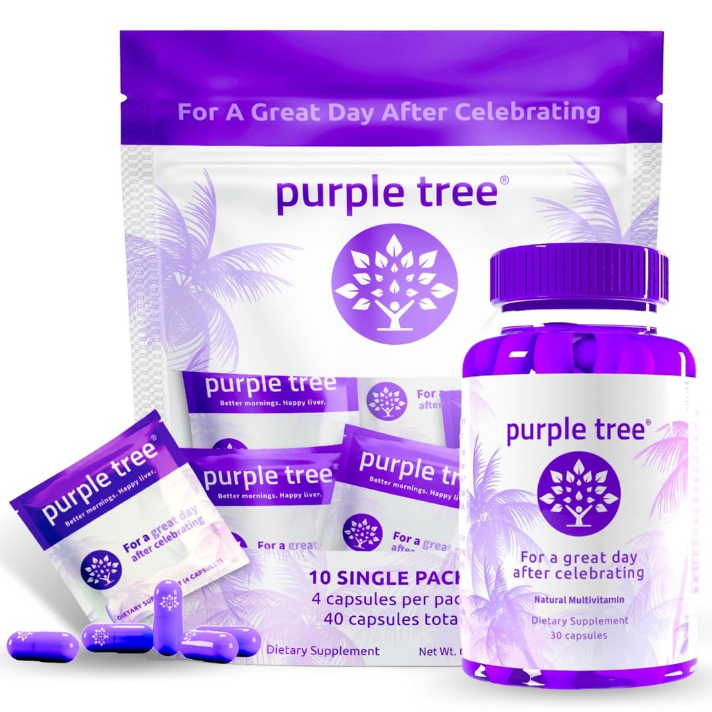 lilla puu pärast pidustust Wellness Pudel + Packet Kit Combo, Maksatoetus, kiire hüdreerimine, Body Replenisher | dihüdromüüritsetiin DHM, piimaohakas, elektrolüüdid, vitamiin B, pajukoor, kvertsetiin