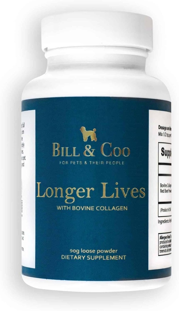 BILL & COO Longer Lives Fiber Supplement koos veiste kollageenpeptiidide ja peedipulbriga koertele - edendab seede-, südame- ja maksatoetust - koerte liigeste lisavormel - 90 g