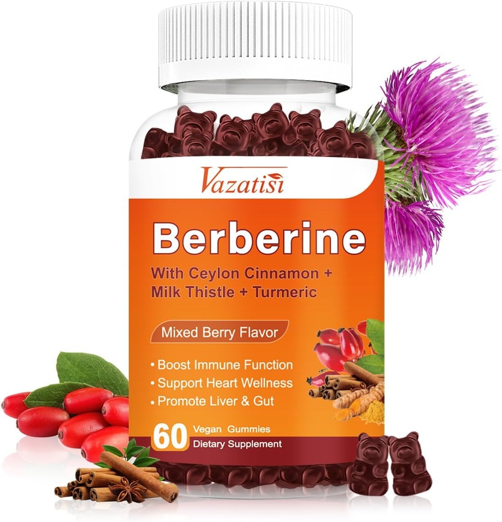 1500mg Berberine Gummies, High Potency Berberine Supplement koos Ceylon Cinnamon Gummies, Kurkum, Magneesium, Suhkruvaba, Non-GMO, Gluteenivaba - segatud marja Maitsestatud 60 Gummies