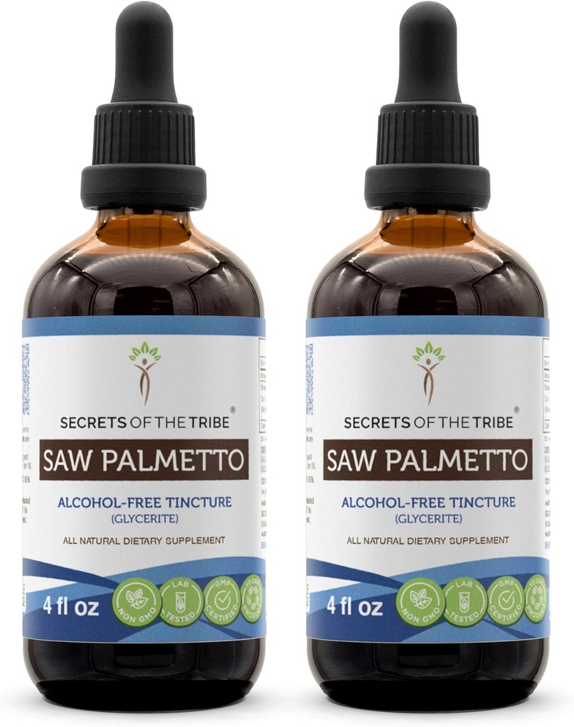Saw Palmetto tinktuur Alkoholivaba vedelik ekstrakt, Saw Palmetto (Serenoa Repens) Kuivatatud Marja (2x4 FL OZ)