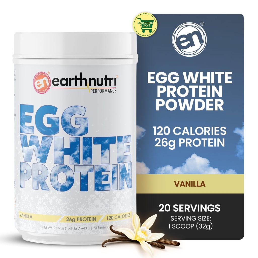 EarthNutri - munavalge valgu pulber Pre, Intra või Post Workout, 26 g valku Serving, toetab lihaste tugevust ja taastumist, ei kunstlikke lisandeid - Vanilla 20 Servings (640 g)