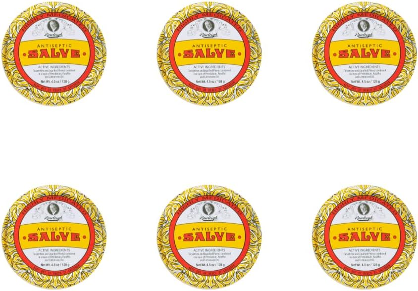 Rawleigh Antiseptiline Salve Ikooniline Kollane Suur Tin: 4,5 oz, Multi-Eesmärk Salv Soothes Lõiked, sinikad, ärritused, koos turpentiini, fenooli, puuvillaseemneõli ja parafiin, Algne valem - Pakend 6