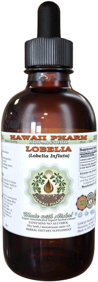 Lobelia Alkoholivaba vedelik ekstrakt, orgaaniline Lobelia (Lobelia Inflata) Kuivatatud Herb Glycerite Hawaii Pharm Looduslik Taimne täiendus 4 oz
