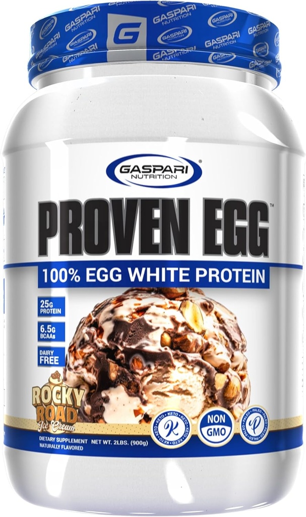 Gaspari Nutrition Tõestatud muna, 100% munavalge valk, 25 g valku, Keto sõbralik, piima ja laktoosivaba, sojavaba (2 naela, Rocky Road)