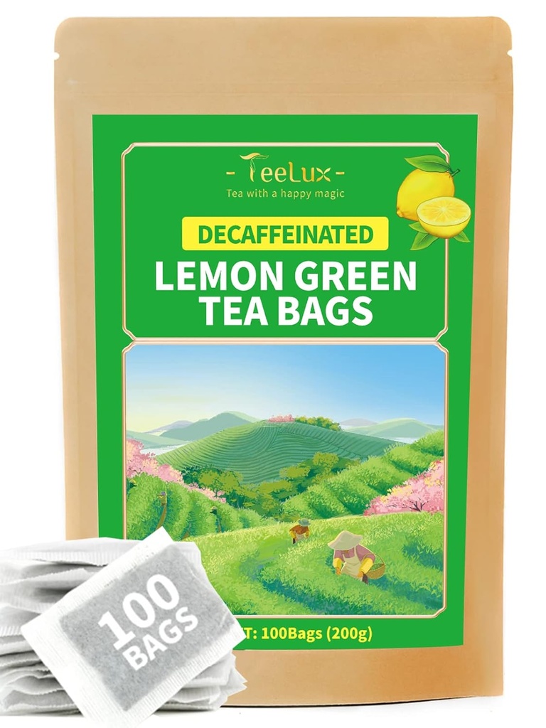 TeeLux Decaf Lemon Green Tea, sile kofeiinivaba roheline tee värskendava sidrun Aroma & Maitsega, 100 krahv