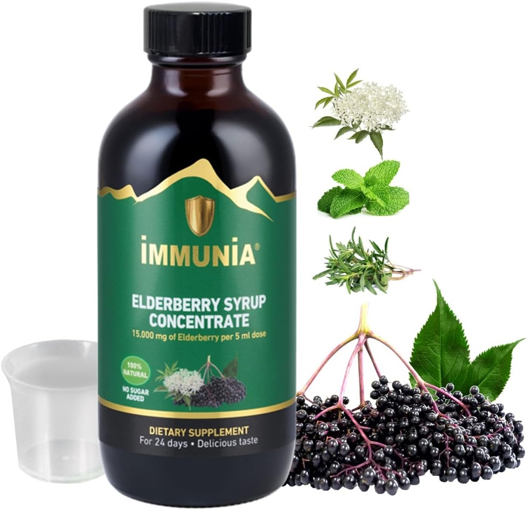 Elderberry siirup aitab tugevdada immuunsüsteemi. Elderberry Kontsentratsioon Elderflower, Thyme ja Peppermint. Ei lisatud suhkrut. Maitsev. 24 päeva / pudel. (1-pakk)
