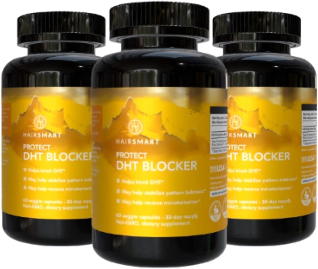 DHT Blocker meestele ja naistele, Gluteenivaba valem, Saw Palmetto, Stinging Nettle, roheline tee, Pygeum Bark & Pumpkin Seed | Juuksehooldusvahendid juuste kasvuks, 60 Count, Pack 3