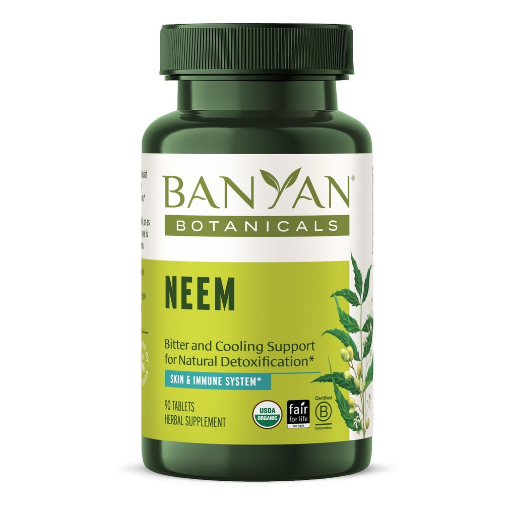 Banyan Botanicals Neem Tablets - Orgaaniline Neem Leaf (Azadirachta Indica) - Toetab looduslikku detoksifitseerimist, tervislikku nahka ja immuunsüsteemi tervist * - 90 tabletti - mitte-GMO jätkusuutlikult hangitud vegan
