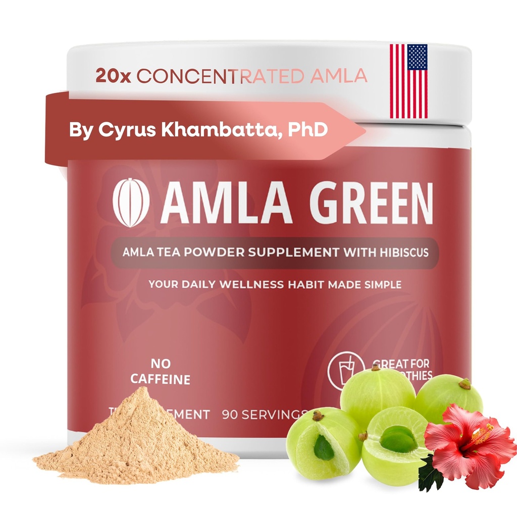 Amla Powder & Green Tea Superfood Supplement Hibiscus, 20x Ultra kontsentreeritud Amla, Antioksüdandi tugi, valmistatud Oolong Tee ja India hanemarjad, Orgaaniline, Vegan, Hibiscus, 90 Servings