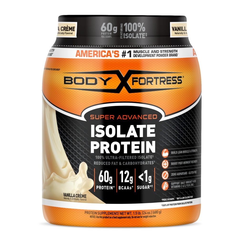 Kehakindlus 100% ultrafiltreeritud isolaatvalgu pulber, vanilje, 60 g valku ja 12 g BCAA-sid 2 Scoops, lihaste kasv ja taastumine, immuunsuse tugi C & D-vitamiinidega, 1,5 lbs, pakendamine võib varieeruda