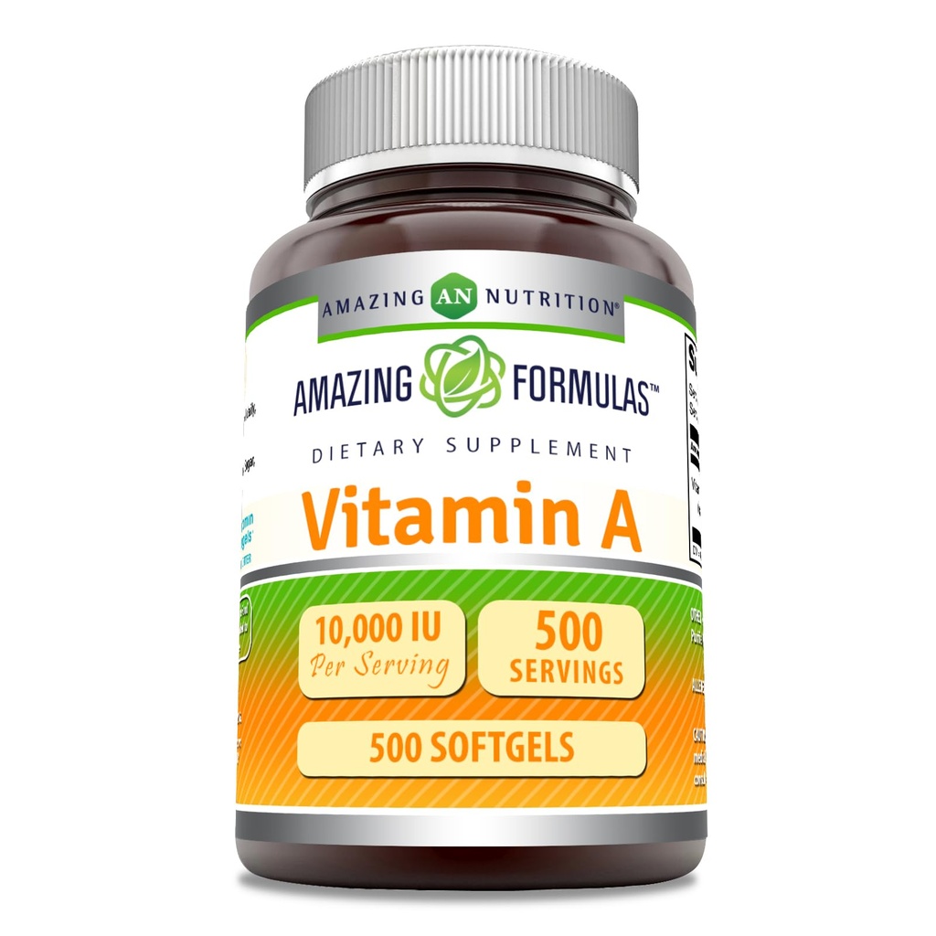 Amazing valemid Vitamiin A 10000 IU täiendus | retinüülpalmitaadina | 3000 Mcg | Softgels | Non-GMO | Gluteenivaba | Valmistatud USAs (1 Pack, 500 Count)