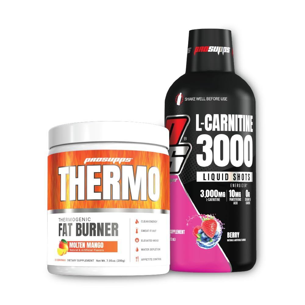 PROSUPPS Thermo Fat Burning Thermogenic Powder Molten Mango ja 3000 L-karnitiin Berry - kaalujälgimine ja eeltreening - energia, meeleolu, isu kontroll