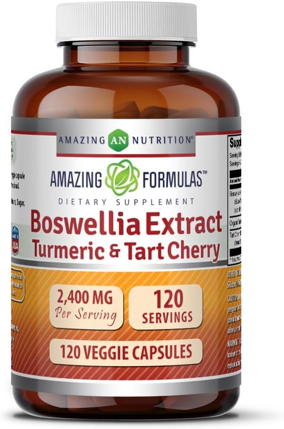 Amazing Formulas Boswellia Extract Turmeric and Tart Cherry 2400mg Veggie kapslid | Non-GMO | Gluteenivaba | Valmistatud USA | Ideaalne taimetoitlastele (120)