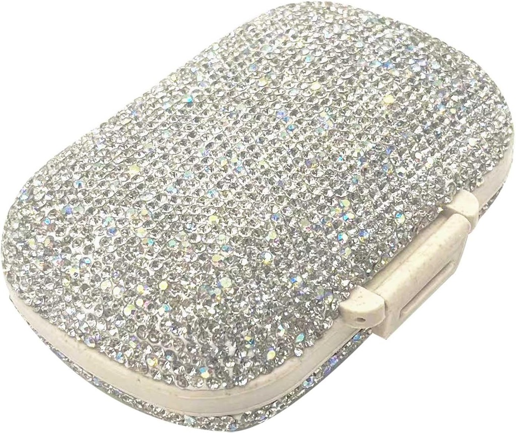 Bling Diamond Pill Korraldaja 8 Koostistega, Igapäevane Reisi kaasaskantav Pill Juhtum Kahepoolne Reinstone Pill Box Vitamiini / Maksaõli Meditsiinikomplekt (hõbe)