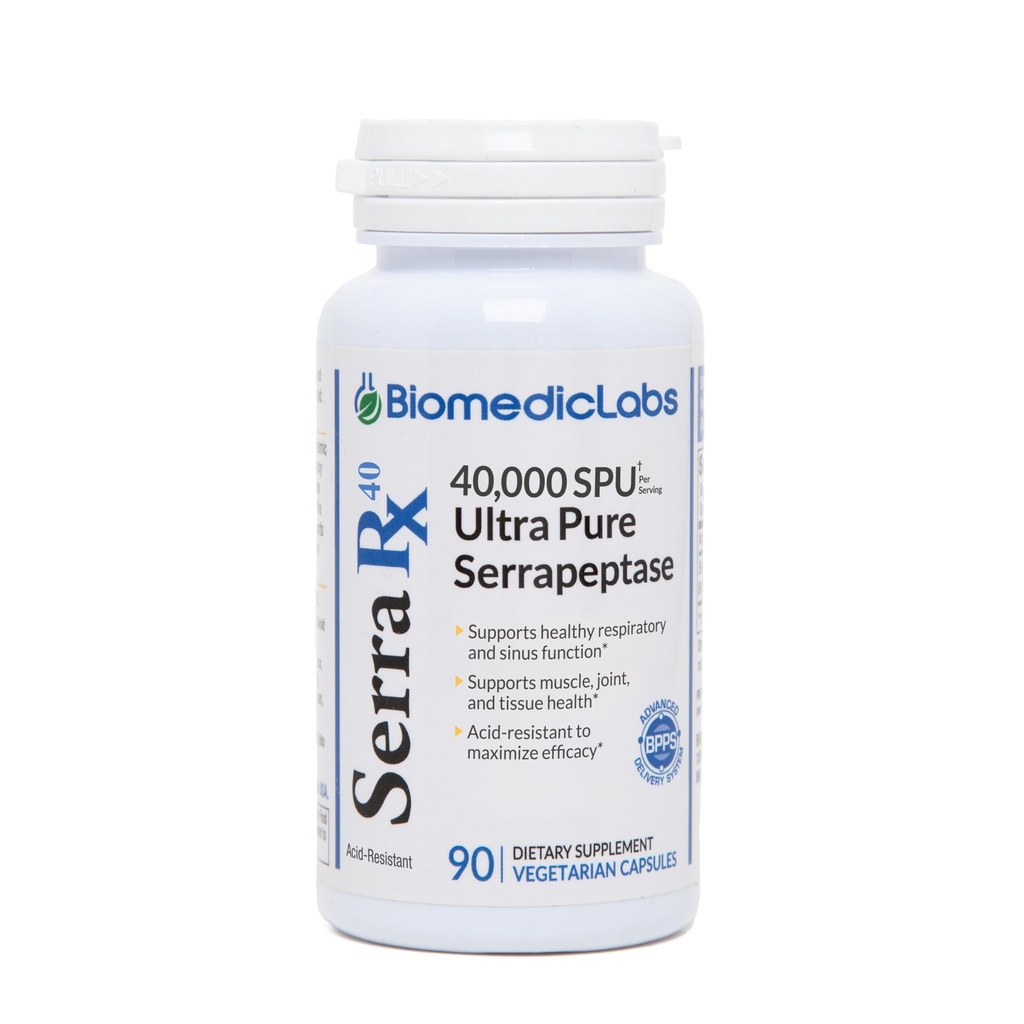 Serra-RX 40 000 SPU Serrapeptaas - happeresistentne proteolüütiline süsteemne ensüüm, mitte-GMO, Gluteenivaba, vegan, 90 Veg kapslit