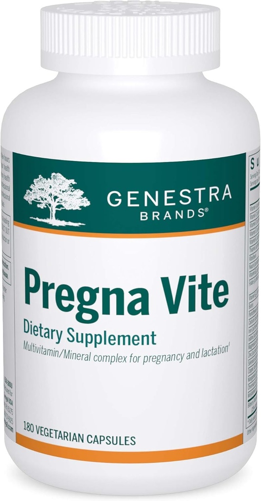 Genestra Brands Pregna Vite toetab tervislikku rasedust foolhappe, D-vitamiini ja rauaga | 180 kapslit