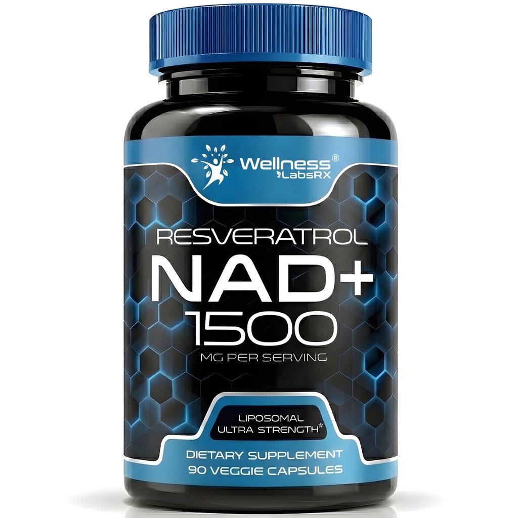 WELLNESS LABSRX NAD Supplement, 1500mg - USA Made Liposomal NAD + Täiendus koos Resveratrooliga, NAD Plus võimendamine - raku tervise, vastupidavuse ja tervisliku vananemise toetamine - Ultra tugevuse kapslid