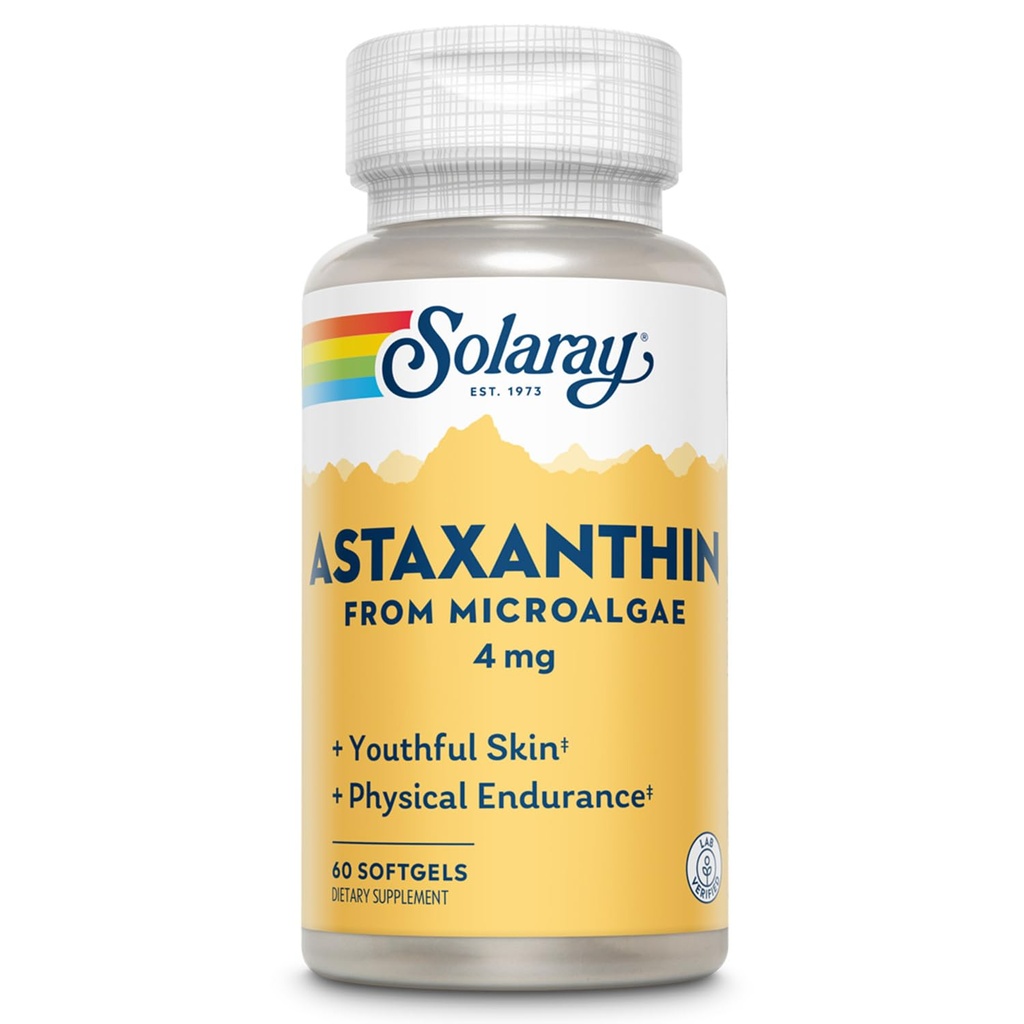 SOLARAY Astaksantiin 4 mg | Antioksüdant | Terve silm , nahk , kardiovaskulaarne funktsioon ja liigeste tugi | 60 Softgels