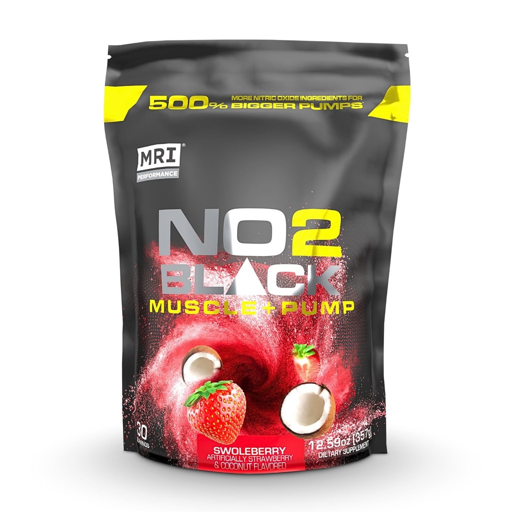 MRI NO2 Black Nitric Oxide Supplement Pump, lihaste kasvu, Vascularity & Energy - Powerful Stim-free Pre-workout tsitrulliin (30 Servings)