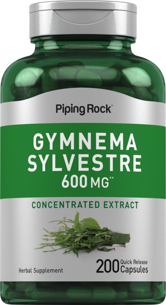 Piping Rock Gymnema Sylvestre Supplements 600 mg | 200 kapslit | Kontsentreeritud taimeekstrakt | Mitte-GMO ja Gluteenivaba