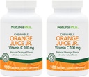 NaturesPlus Orange Juice Jr. - Pakend 2, 180 närimistabletti - 100 mg C-vitamiini - taimetoitlane, gluteenivaba - 360 kogu serveerimist