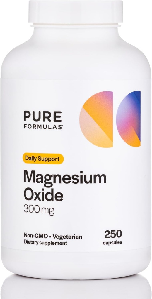 PureFormulas Magneesiumoksiid 300 mg – Tervislik süda, lõõgastus, immuunsüsteemi tugi, mitte-GMO taimetoitlased kapslid – 250 loend