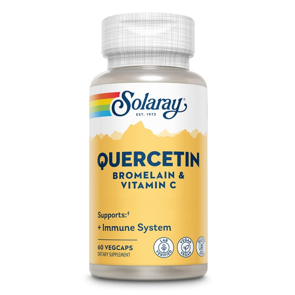SOLARAY Quercetin koos Bromelain ja C-vitamiin - Immune Support Supplement - Antioksüdant ja südame tervise kompleks Quercetin 500mg ja 1235mg VIT C - Vegan, 60-päevane garantii, 30 Serv, 60 VegCaps