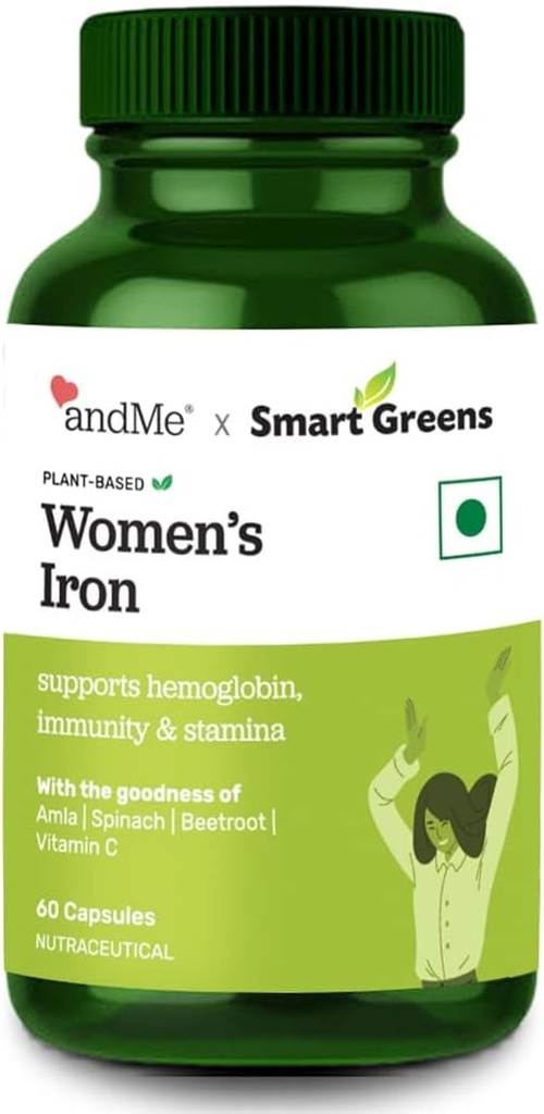Naiste raualisandi 100% rauda, C-vitamiini, foolhapet ja B12-vitamiini hemoglobiini, Boost, Stamina & Energy ja immuunsuse jaoks - 60 Veg tabletti