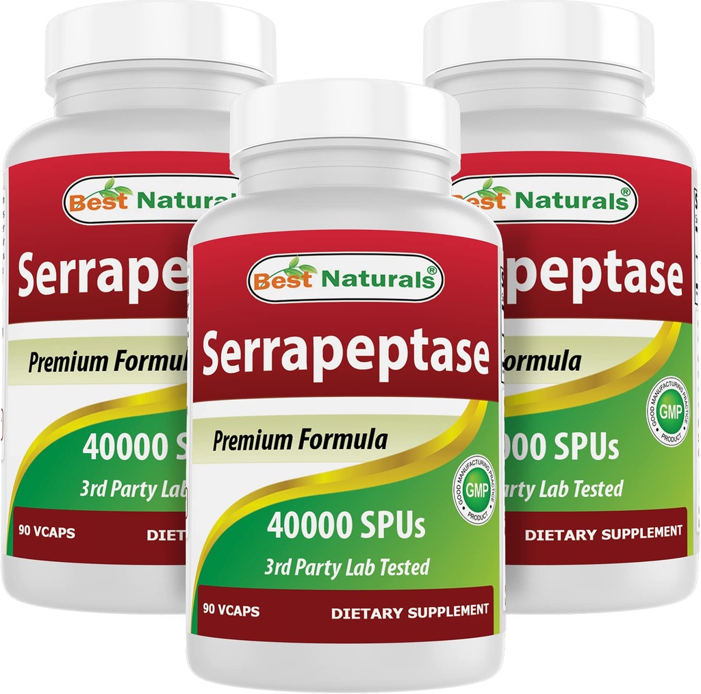 Parimad looduslikud Serrapeptaas 40000 SPU-d 90 Vcaps (90 loendit (3 pakendit))