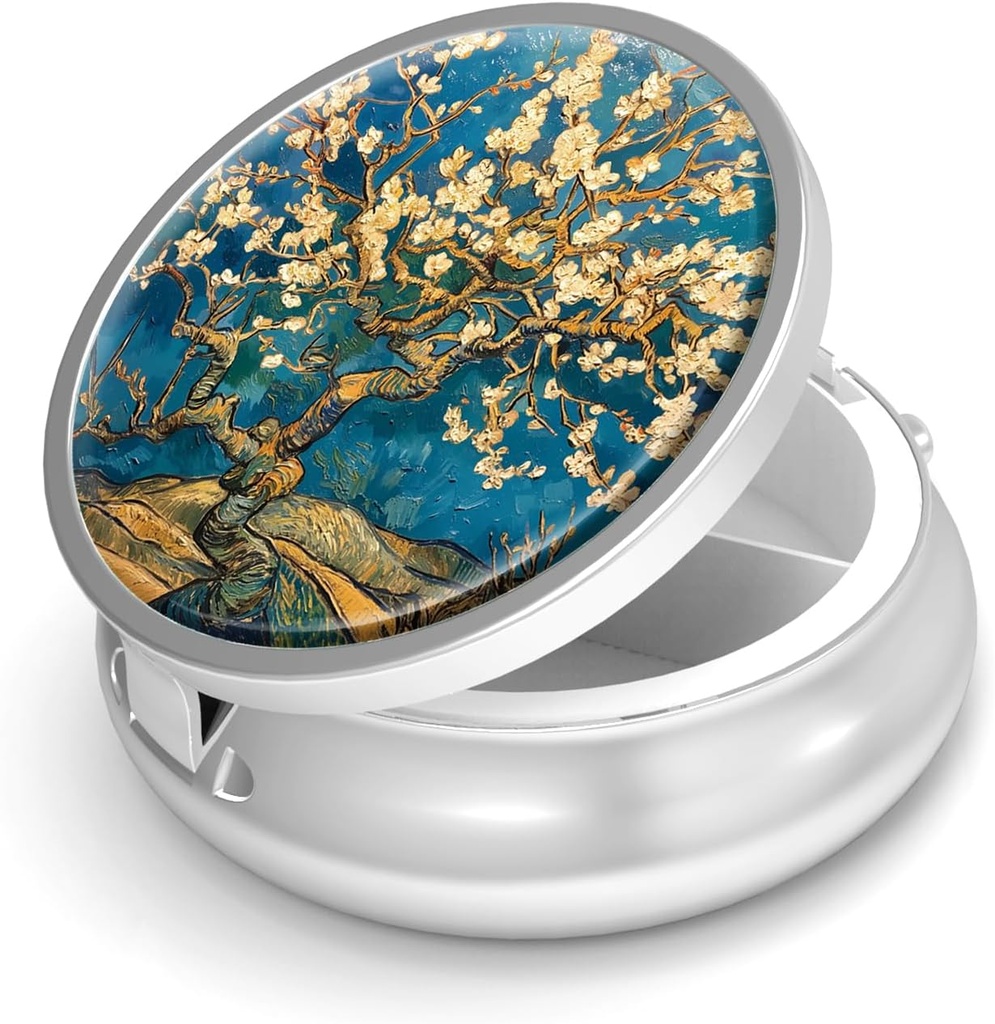 Pill Box-3 Compartment Small Pill Case Purse & Pocket Mini Metal Pill Holder Travel Pill Container hoida toidulisandeid Vitamiinid BPA-Van Gogh