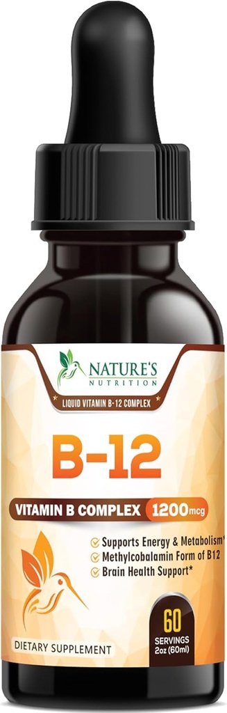 B-12 vitamiini energiatilgad (metüülkobalamiin) ekstra tugevus Super B kompleks - sublingvaalne B12 vedelik immuunsuse toetamiseks, südame tervise ja rakuenergia toetamiseks, Vaarika maitsestatud - 2 Fl Oz