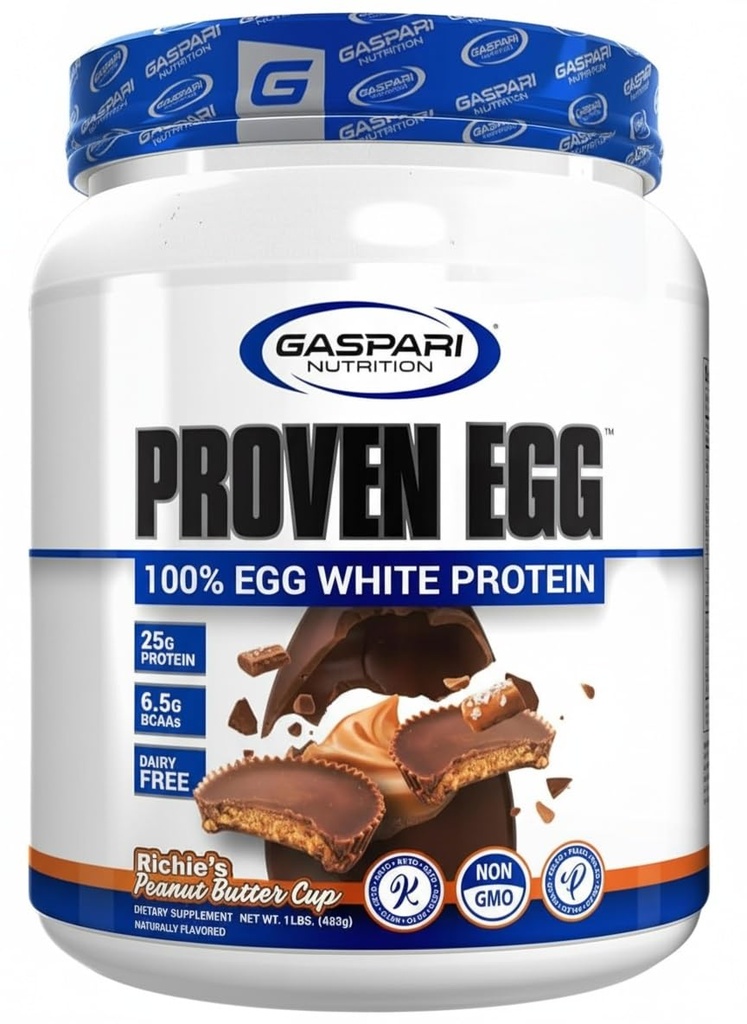 Gaspari Nutrition tõestatud muna, 100% munavalge valk, 25 g valku, Keto sõbralik, piimavaba, laktoosivaba, sojavaba (1lb, maapähklivõi)