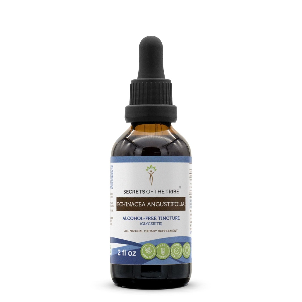 Tribe Echinacea Angustifolia saladused Tinktuur Alkoholivaba vedelik ekstrakt, vastutustundlikult kasvatatud Echinacea Angustifolia Kuivatatud juur (2 FL OZ)