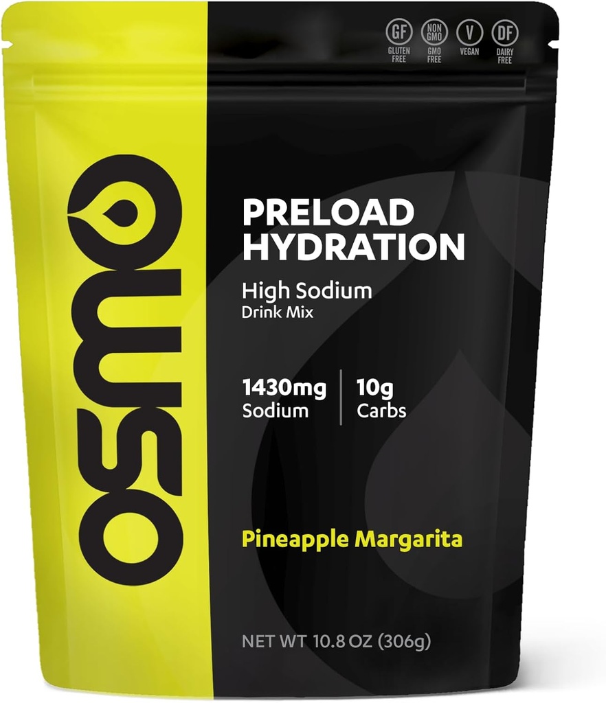 Osmo Preload Hydration Pre Workout Pouch - Sisaldab kõrge naatriumvesinikkarbonaati, magneesiumi, kaaliumi, süsivesikuid ja vitamiine, roosuhkrut, Beat Cramps & Dehüdratsioon - Ananassi Margarita (Pouch)