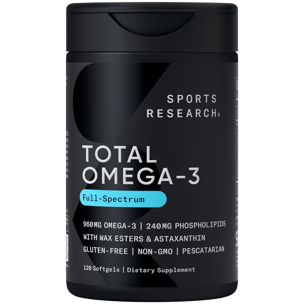 Sport Research® Total Omega-3 Fish Oil 2200mg - valmistatud Antarktika krill w / astaksanthin, Wild Sockeye Salmon & Alaska Pollock - 960mg EPA & DHA - 120 Softgels
