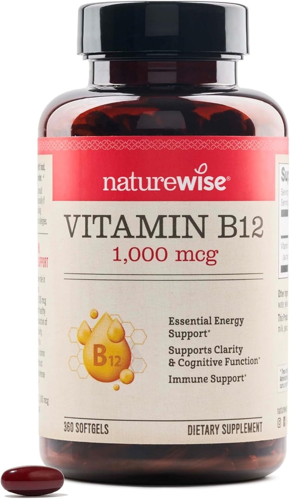 NatureWise'i vitamiin B12 1000 mcg - toidulisand energia metabolismi toetamiseks, vaimne selgus, närvisüsteemi tervis - lihtne neelata, soja ja gluteenivaba, mitte-GMO - 360 loend[1-aastane pakkumine]