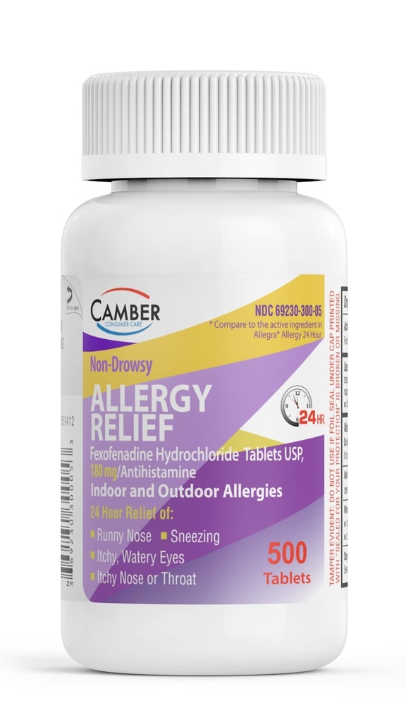 Camber 24 Hrs Mitteuimas Fexofenadiin Antihistamiin siseruumides Allergia leevendamise tabletid 500 Loe pere suurus