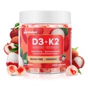 Vitamiin D3 K2 Gummies w / magneesiumsuhkur tasuta - 90 Count | D3 Vitamiin 5000 IU + K2(MK-7) 100 mcg - Vegan K2 D3 vitamiinilisand, väga imenduv toetab luu, lihased, meeleolu ja immuunsüsteem(Lychee Flavor)
