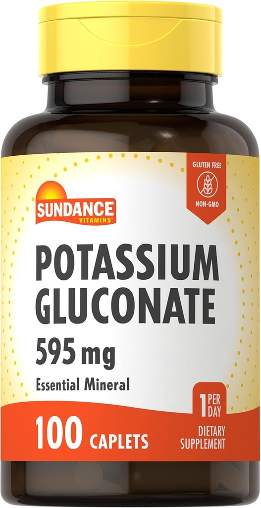 Sundance Kaaliumglükonaat 595mg | 100 Count | Essential Mineral Supplement | Taimetoitlane, mitte-GMO ja gluteenivaba valem