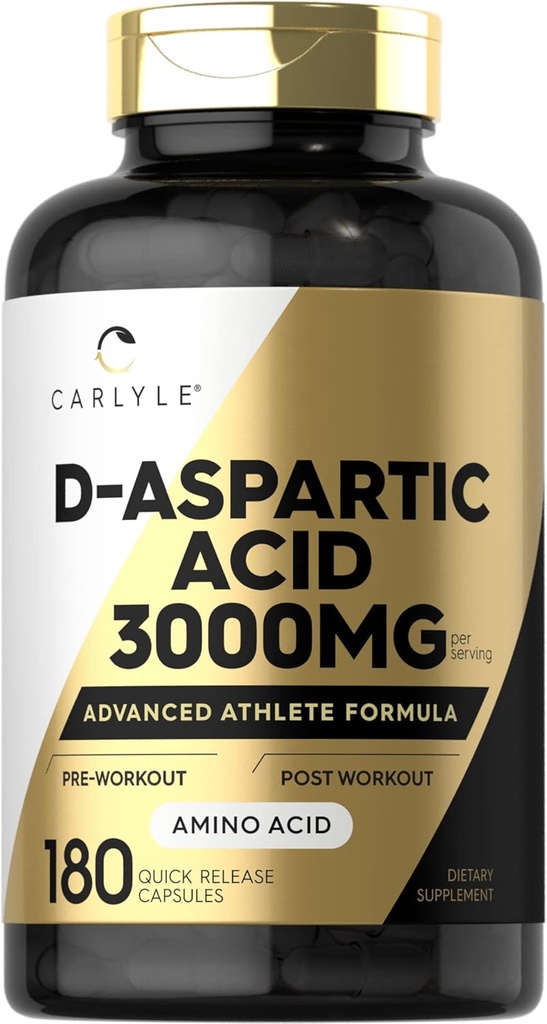 Carlyle D asparagiinhappe lisand meestele ja naistele | 3000mg | 180 kapslit | DAA pillid | Advanced Athlete Formula | Non-GMO & Gluten Free Supplement