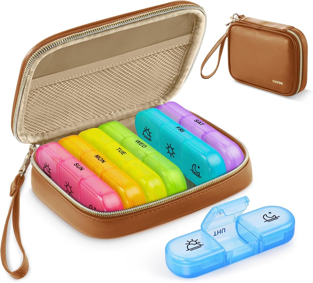 AUVON Weekly Pill Korraldaja 3 korda päevas, Suur Pill Box 7 päeva PU naha kott, Protabel Travel Pill Case Meeldetuletus, Daily Pill Box 3 korda päevas vitamiine, kalaõli, toidulisandeid