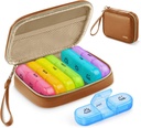 AUVON Weekly Pill Korraldaja 3 korda päevas, Suur Pill Box 7 päeva PU naha kott, Protabel Travel Pill Case Meeldetuletus, Daily Pill Box 3 korda päevas vitamiine, kalaõli, toidulisandeid