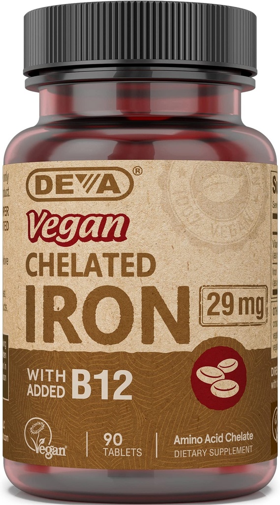 Deva Nutrition Vegan Kelaaditud raud 29 mg rikastatud B-12 - kõrge potentsi, lihtne neelata - 90 tabletti, 1-pakk