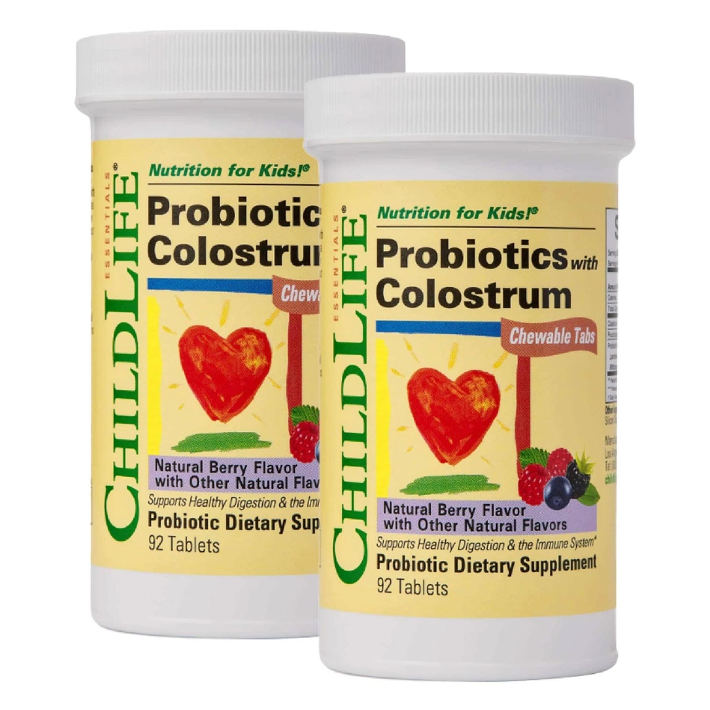 LAPSED ESSENTIALS ChildBiotics with Colostrum - probiootikumid lastele, probiootikumid seedetrakti tervisele, närimistables, laste probiootikumid, ternespiim lastele - looduslik marja, 92 tabletti (pakk 2)