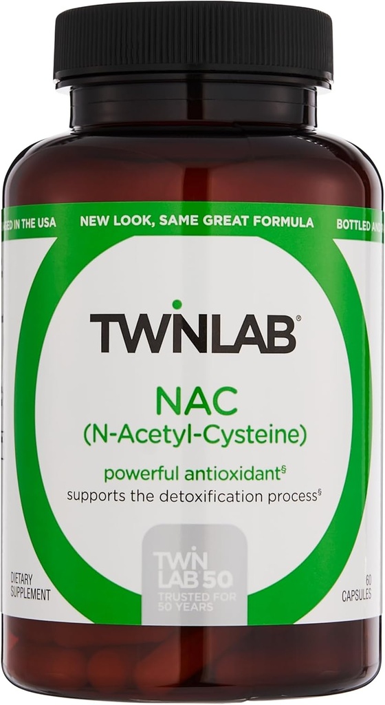 Twinlab N-atsetüül-tsüsteiin (Nac) - antioksüdandid meestele ja naistele - 600 mg, 60 kapslit