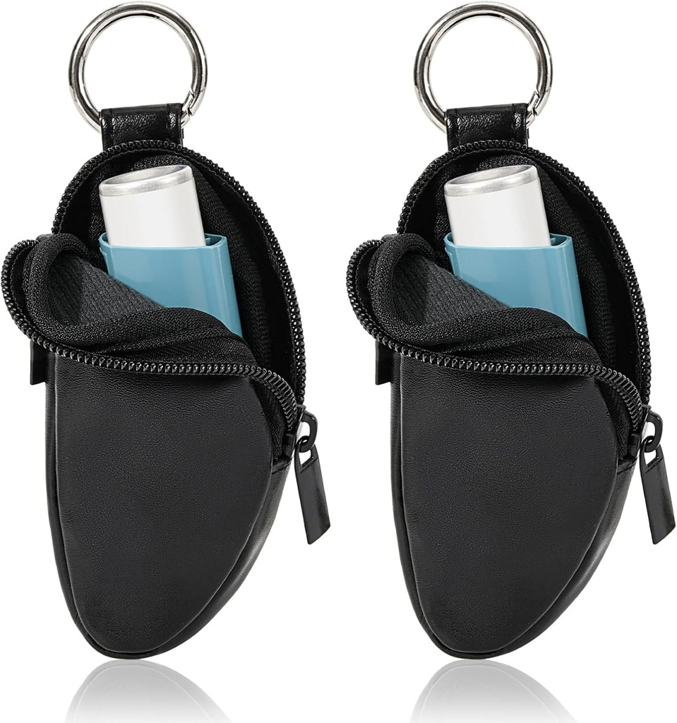 Astma inhalaatori hoidja Kaitske kaasaskantavat kotti kandev kott PU Nahk Reisi inhalaator Mini kott L-kujulise inhalaatori jaoks, Inhalaator Ei sisalda (Must, 2PCS)